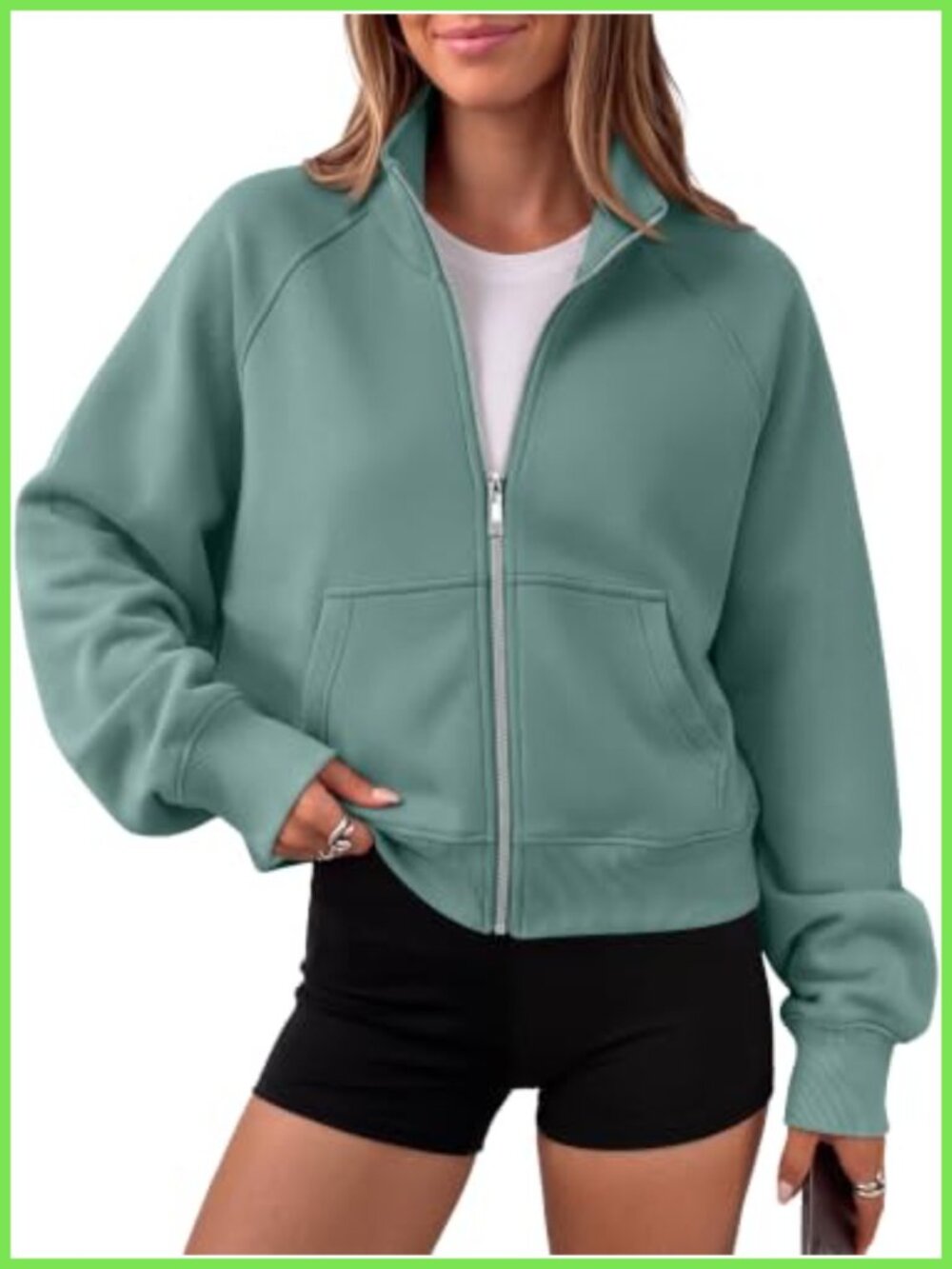 Zip Up Cropped Hoodie Mock Neck Fleece Lined Sweatshirt Y2K